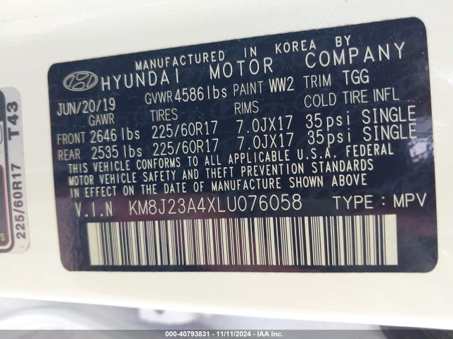 Hyundai TUCSON SE 2020 KM8J23A4XLU076058 Image 9