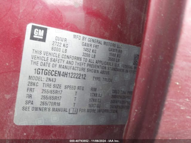 1GTG6CEN4H1222212 GMC CANYON SLE