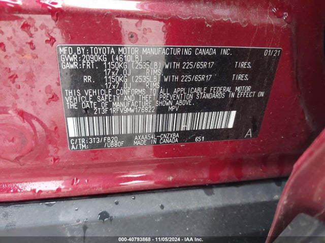 2T3F1RFV9MW176822 Toyota RAV4 LE