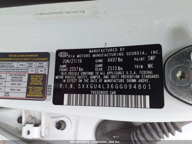5XXGU4L36GG094801 KIA OPTIMA EX