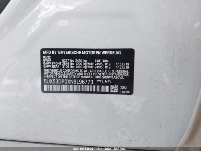 5UX53DP0XN9L96773 BMW X3 Xdrive30i