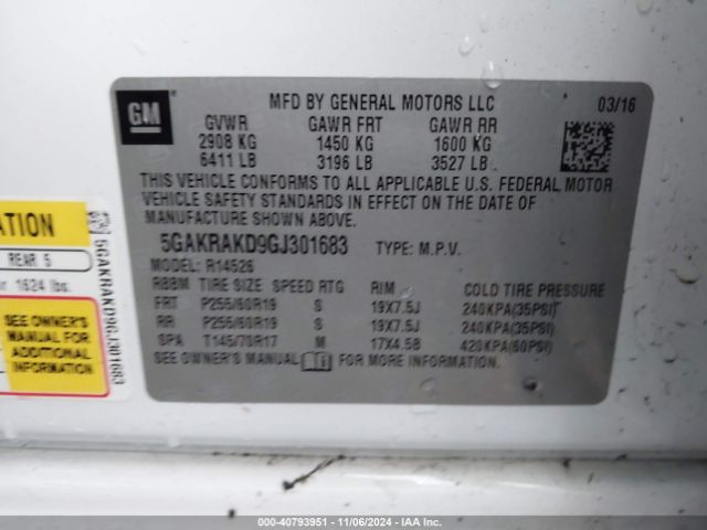 5GAKRAKD9GJ301683 Buick Enclave Convenience
