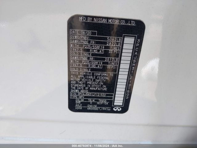 3PCAJ5M31LF121502 Infiniti Qx50 Luxe Awd