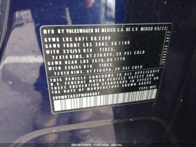 3VVMB7AX3PM006867 Volkswagen Tiguan 2.0t Se