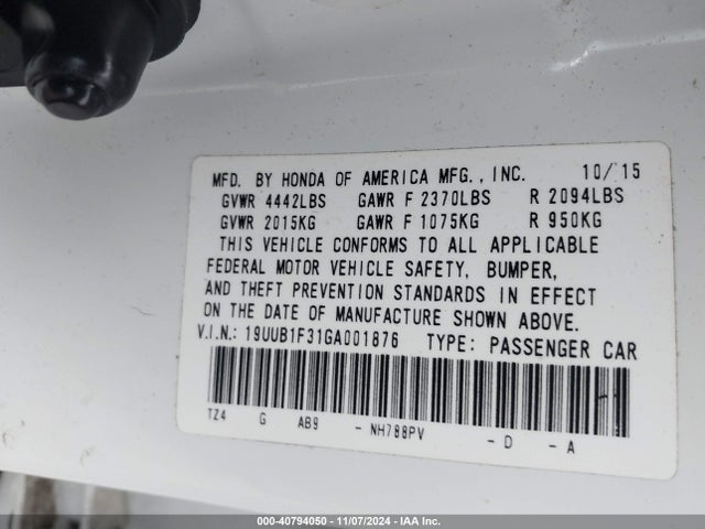 19UUB1F31GA001876 Acura TLX