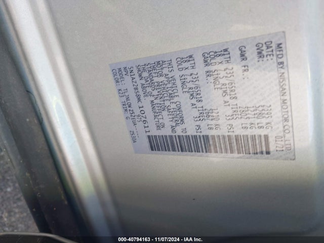 Nissan Murano Sv Intelligent Awd 2021 5N1AZ2BS8MC107611 Image 9