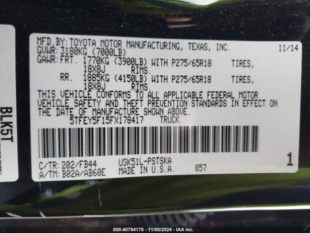 5TFEY5F15FX178417 Toyota Tundra Sr5 5.7l V8