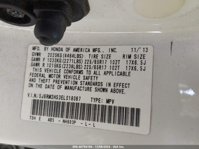 Honda CR-V EX 2014 5J6RM3H53EL018067 Image 9