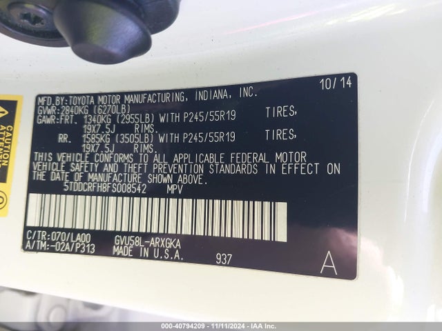 5TDDCRFH8FS008542 Toyota Highlander Hybrid Limited Platinum V6