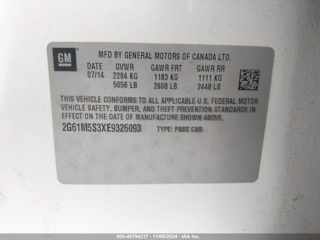 2G61M5S3XE9326093 Cadillac XTS LUXURY