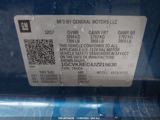 1GCVKREC4JZ215630 Chevrolet Silverado 1500 1lt