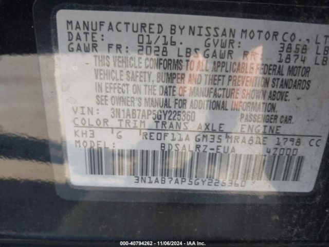 3N1AB7AP5GY225360 Nissan SENTRA SR