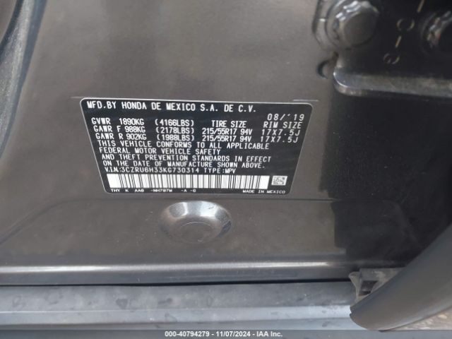 2019 HONDA HR-V 3CZRU6H33KG730314 Photo 8