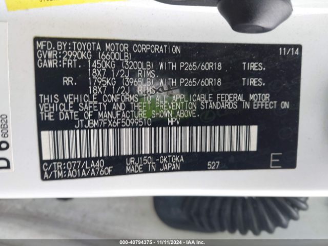 JTJBM7FX6F5099510 Lexus GX 460