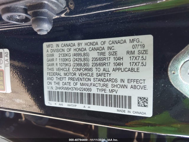 Honda CR-V LX 2019 2HKRW6H37KH224069 Image 9