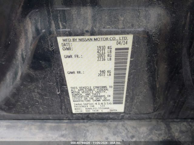 1N4AL3AP5EC414556 Nissan ALTIMA 2.5