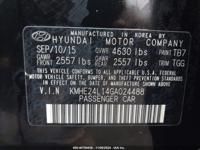 KMHE24L14GA024488 Hyundai Sonata Hybrid Se
