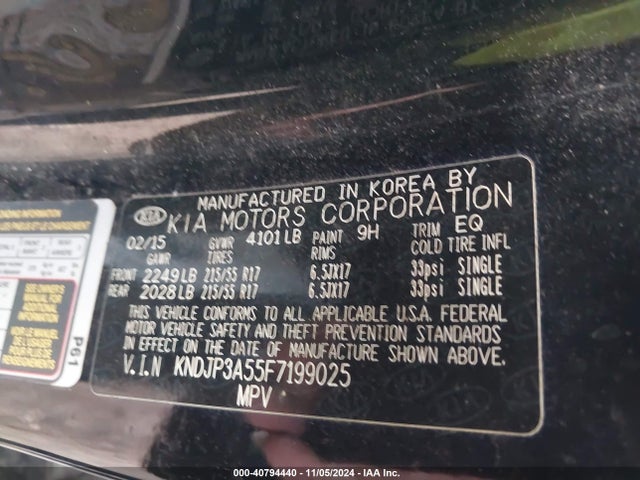 KIA SOUL + 2015 KNDJP3A55F7199025 Image 9