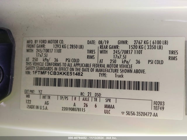 Ford F-150 Xl 2019 1FTMF1CB3KKE51482 Image 9