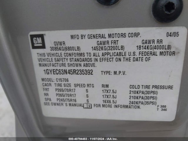 2005 CADILLAC ESCALADE 1GYEC63N45R235392 Photo 8