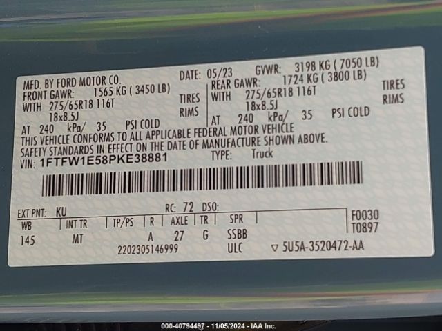 1FTFW1E58PKE38881 Ford F-150 Xlt