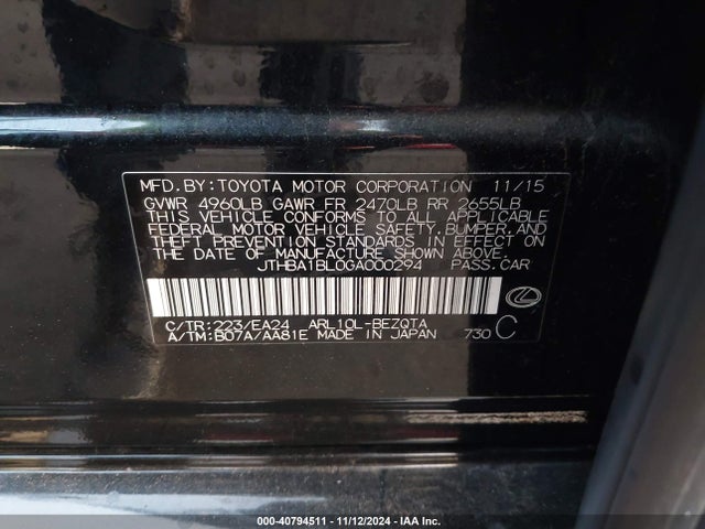 JTHBA1BL0GA000294 Lexus GS 200T