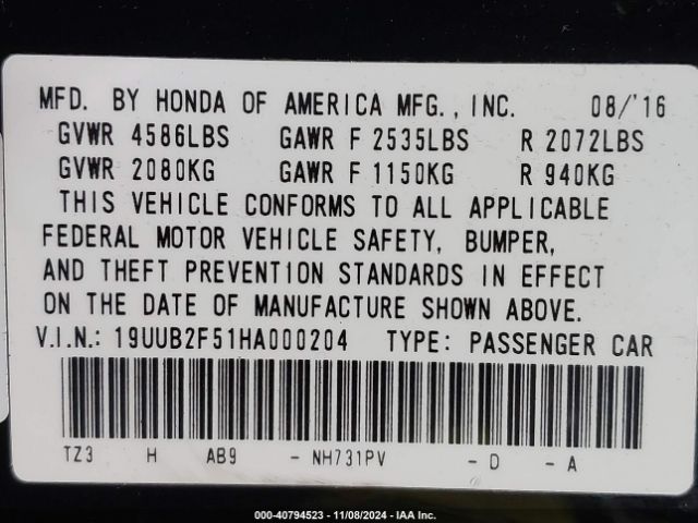 19UUB2F51HA000204 Acura Tlx Technology Package