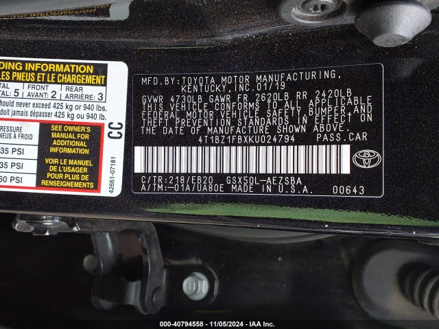 4T1BZ1FBXKU024794 Toyota Avalon Touring
