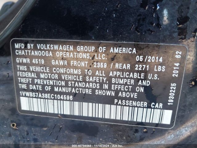 1VWBS7A38EC104596 Volkswagen Passat 1.8t Se