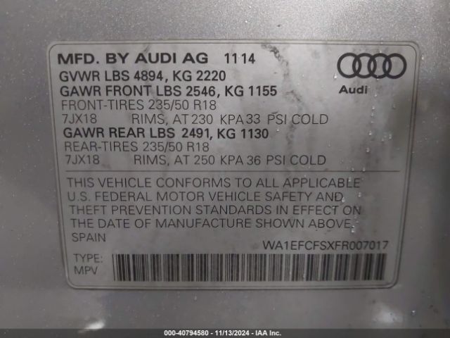 WA1EFCFSXFR007017 Audi Q3 2.0t Premium Plus