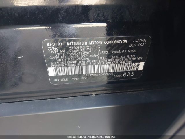 JA4J3VA85NZ059295 Mitsubishi Outlander Sel Special Edition 2wd