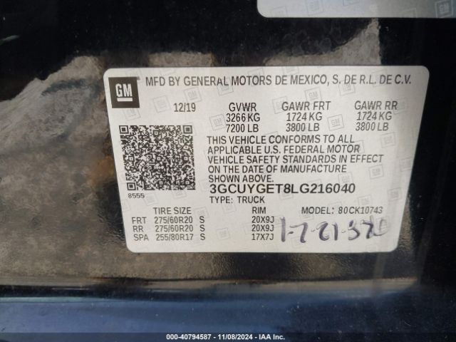 3GCUYGET8LG216040 Chevrolet Silverado 1500 4wd  Standard Bed Ltz