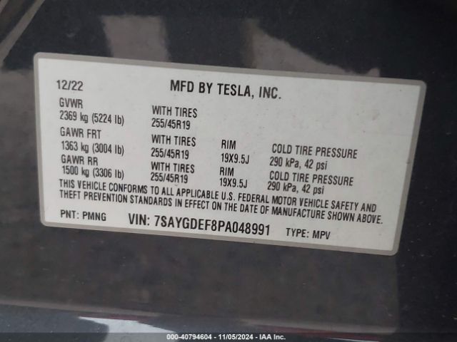 7SAYGDEF8PA048991 Tesla Model Y Performance Dual Motor All-wheel Drive