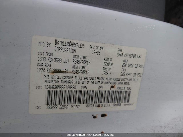Продаж на аукціоні авто 2006 Dodge Durango Sxt, vin: 1D4HB38N86F129630, номер лоту: 40794629