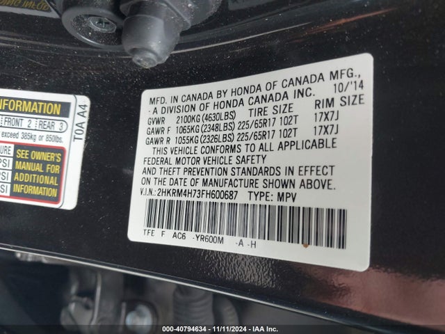 Honda Cr-v Ex-l 2015 2HKRM4H73FH600687 Image 9
