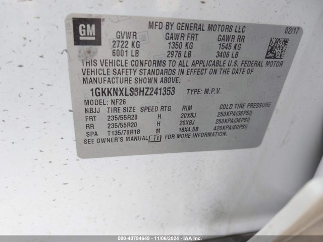 1GKKNXLS3HZ241353 GMC Acadia Denali