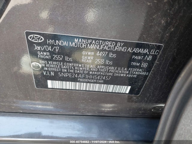 5NPE24AF1HH542457 Hyundai Sonata