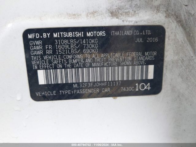 ML32F3FJ0HHF11137 Mitsubishi Mirage G4 Es