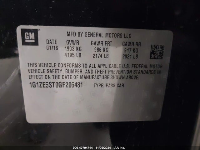 Chevrolet MALIBU 1LT 2016 1G1ZE5ST0GF206481 Image 9