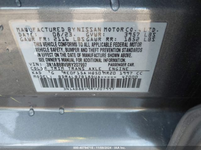 3N1AB8BV9RY207997 Nissan Sentra S Xtronic Cvt