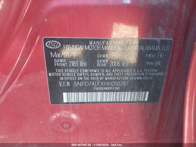 Hyundai ELANTRA SE 2017 5NPD74LFXHH200287 Image 9