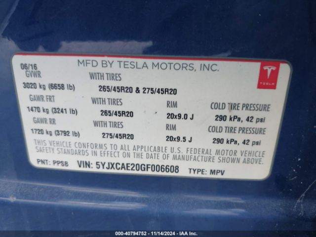 2016 TESLA MODEL X 5YJXCAE20GF006608 Photo 8