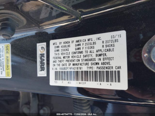 19UUB2F74FA019781 Acura Tlx V6 Advance