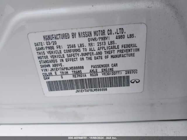 JN1EV7AP8LM599998 Infiniti Q50 Edition 30/luxe/pure/sport