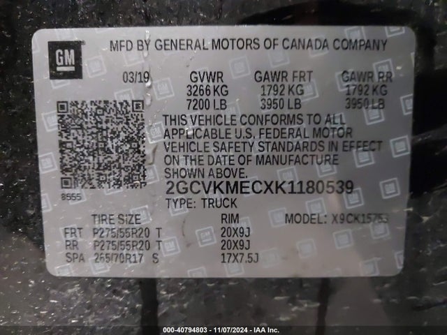 Chevrolet Silverado 1500 Ld Silverado Custom 2019 2GCVKMECXK1180539 Image 9