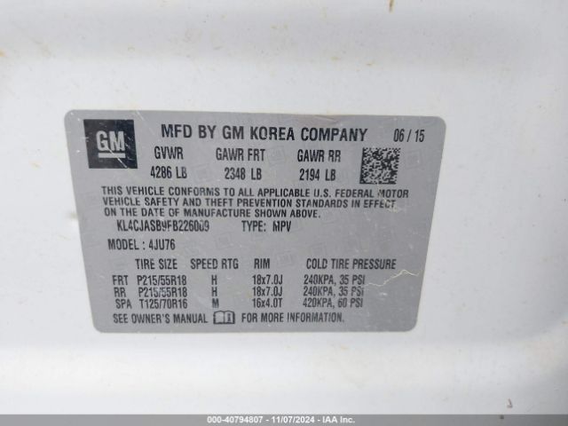 KL4CJASB9FB226009 Buick Encore
