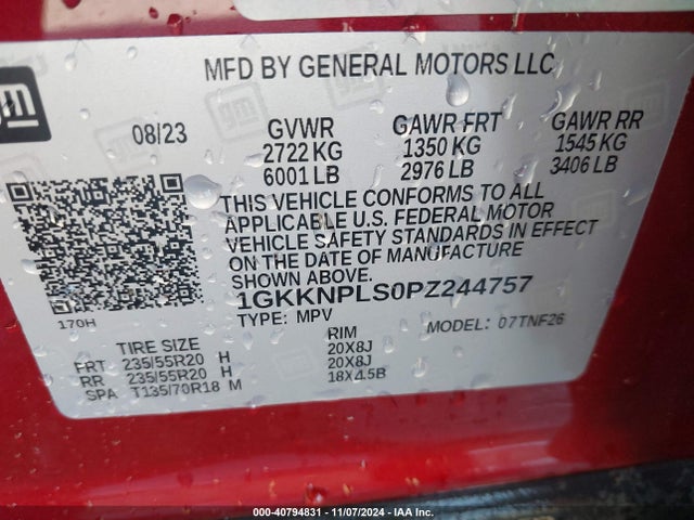 1GKKNPLS0PZ244757 GMC Acadia Fwd Denali