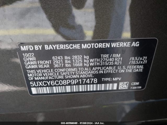5UXCY6C08P9P17478 BMW X6 Xdrive40i