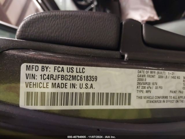 2021 JEEP GRAND CHEROKEE 1C4RJFBG2MC618359 Photo 8