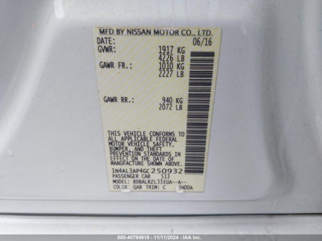 1N4AL3AP4GC250932 Nissan Altima 2.5 Sl